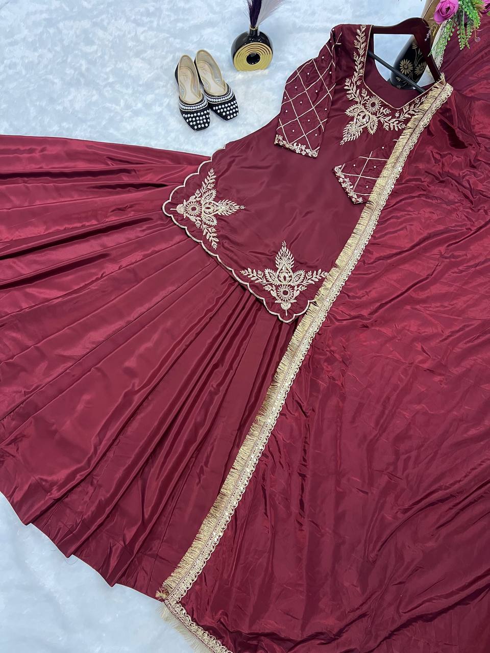 Deep Maroon Heritage Flared Silhouette